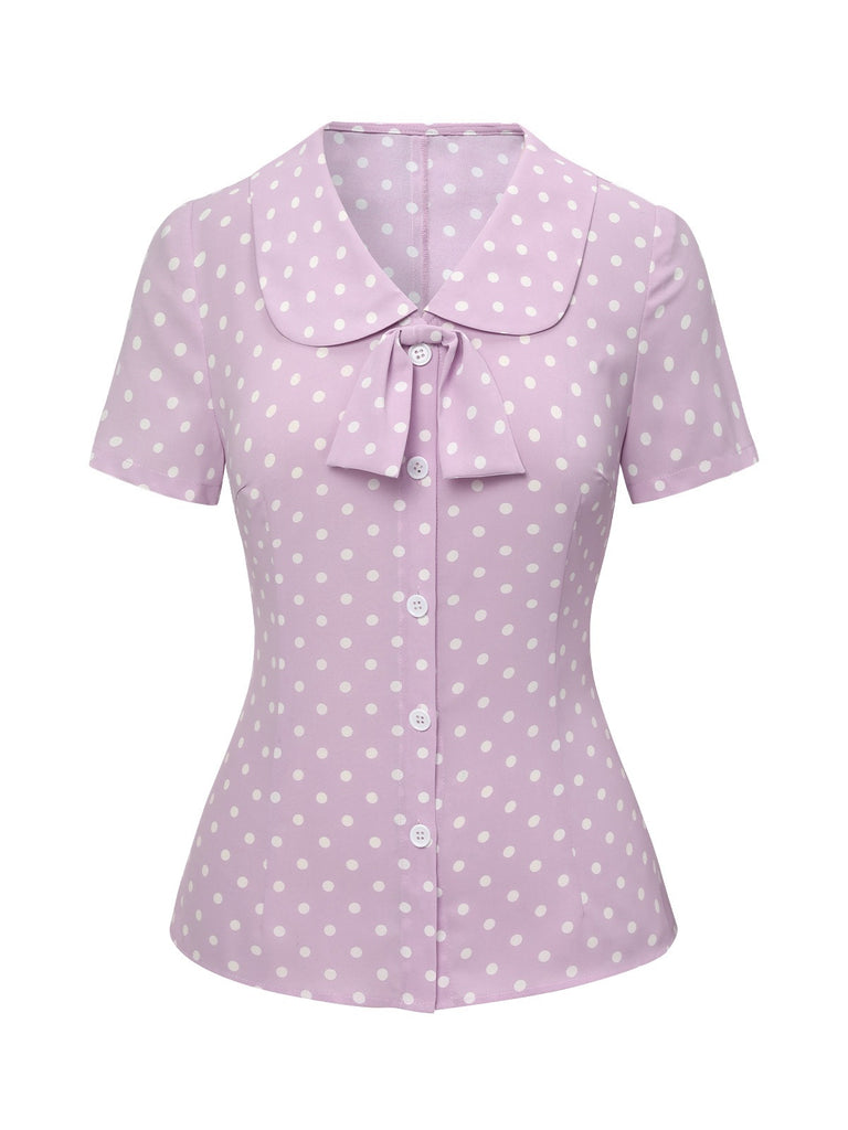 Lavender 1940s Polka Dots Lapel Blouse, vintage top, retro blouse - perfect for women who love vintage and retro fashion