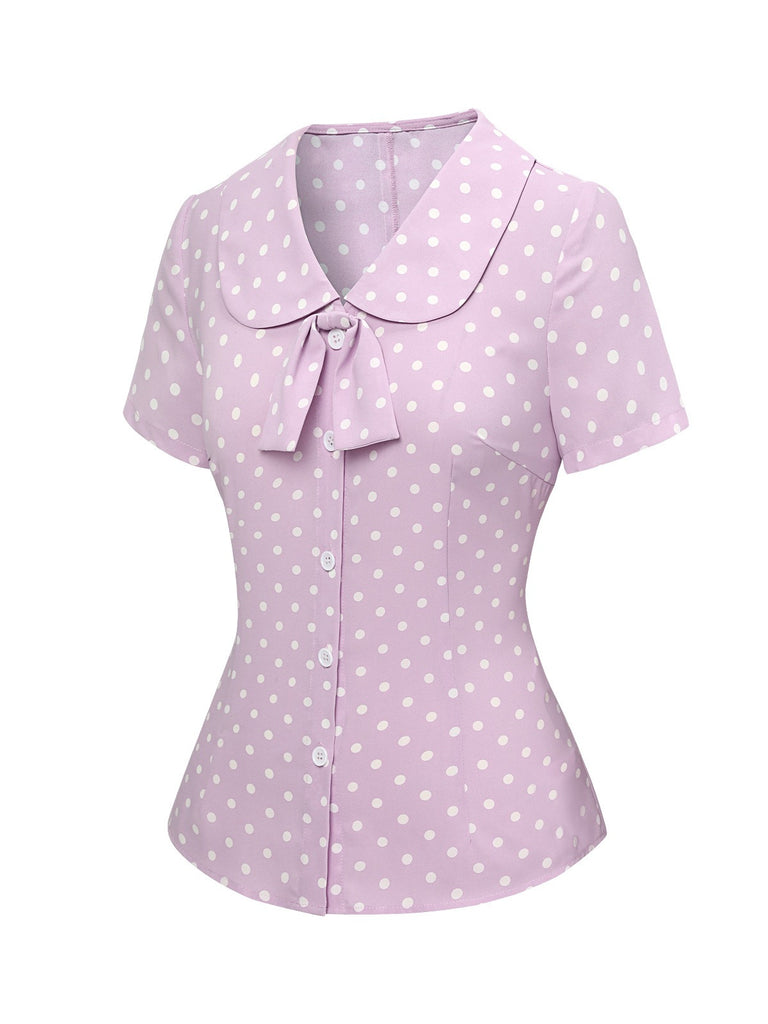 Lavender 1940s Polka Dots Lapel Blouse, vintage top, retro blouse - perfect for women who love vintage and retro fashion