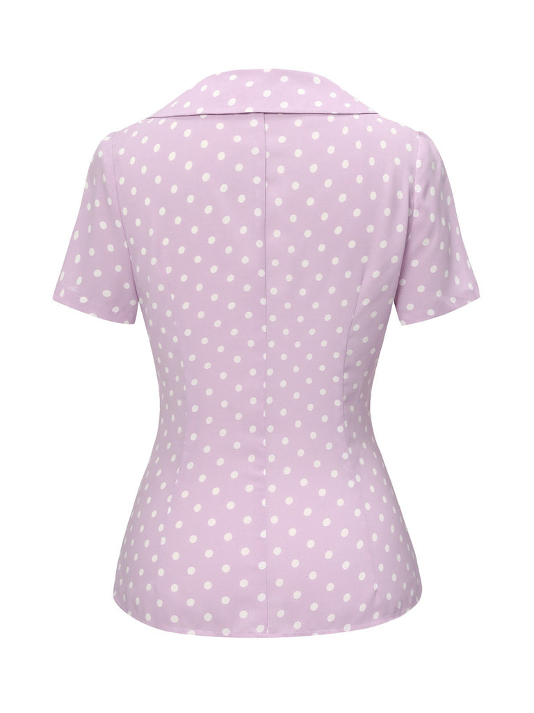 Lavender 1940s Polka Dots Lapel Blouse, vintage top, retro blouse - perfect for women who love vintage and retro fashion
