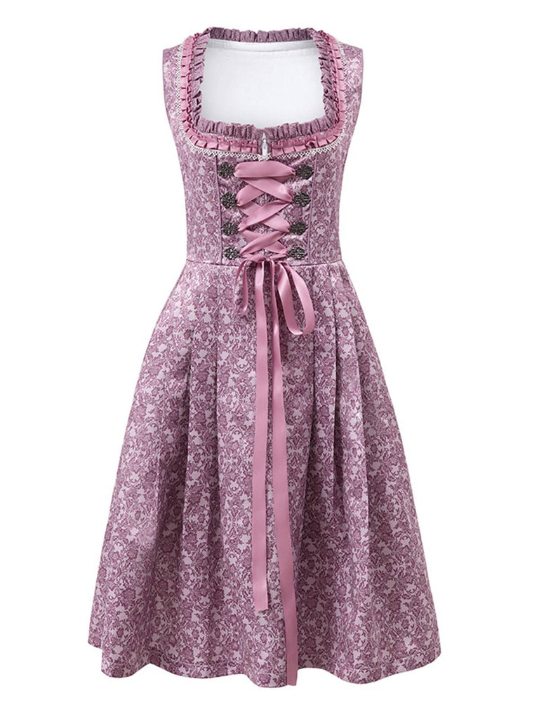 Lavender 1950s Floral Dress & Lace Patchwork Apron - vintage dress, retro fashion, rockabilly