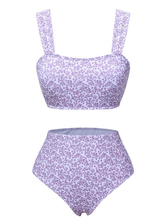 Lavender 1950s Floral Wide Strap Swimsuit, vintage swimsuit, pin-up swimwear - perfect for women who love vintage and retro fashion