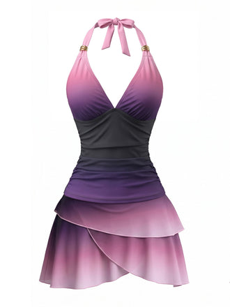 Lavender 1980s Halter Tankini Set