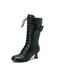 She finds her vintage story in this Leather Bow Lace-Up Calf High Boots