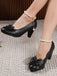 This Leather Bowknot Ankle Strap Chunky Heels whispers vintage secrets to those who notice