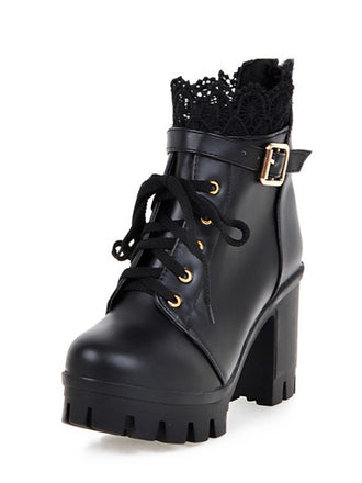 She finds her vintage story in this Leather Lace Patchwork High Heel Ankle Boots