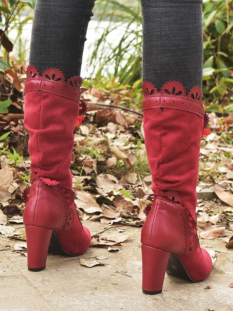 Leather Petal Edge Lace-Up Mid-Calf Boots — vintage style that transcends decades