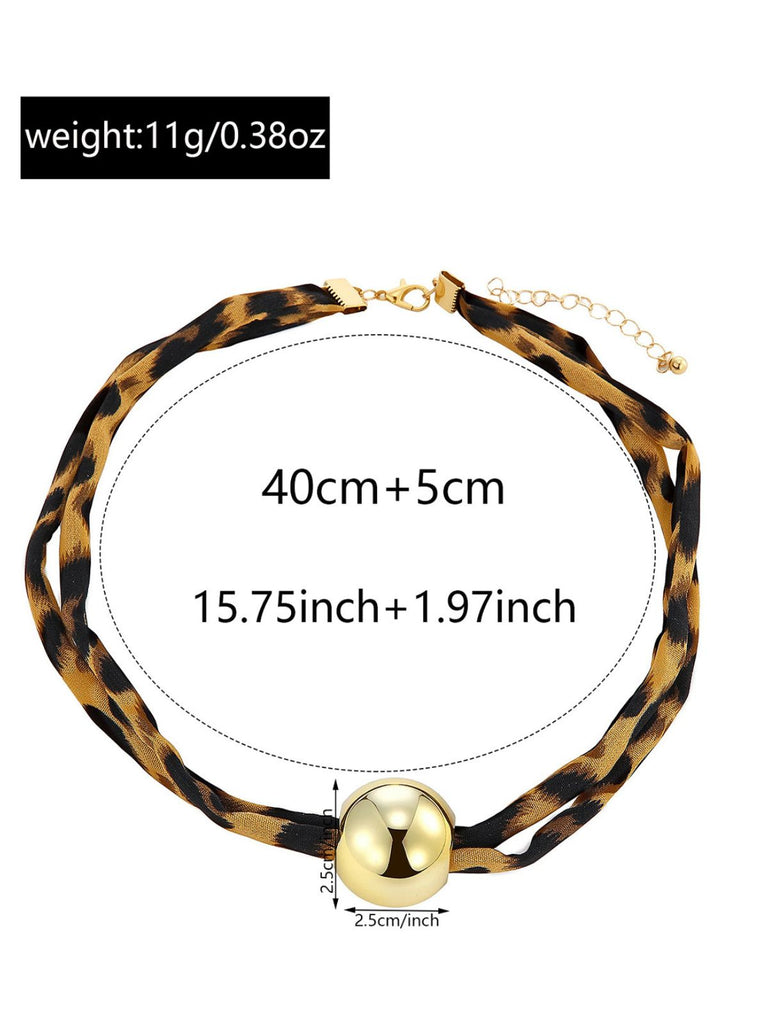Leopard Print Cord Gold Ball Pendant Necklace - vintage jewelry, Art Deco for vintage lovers