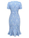 Light Blue 1930s Daisy Puff Sleeve Dress - vintage dress, retro fashion