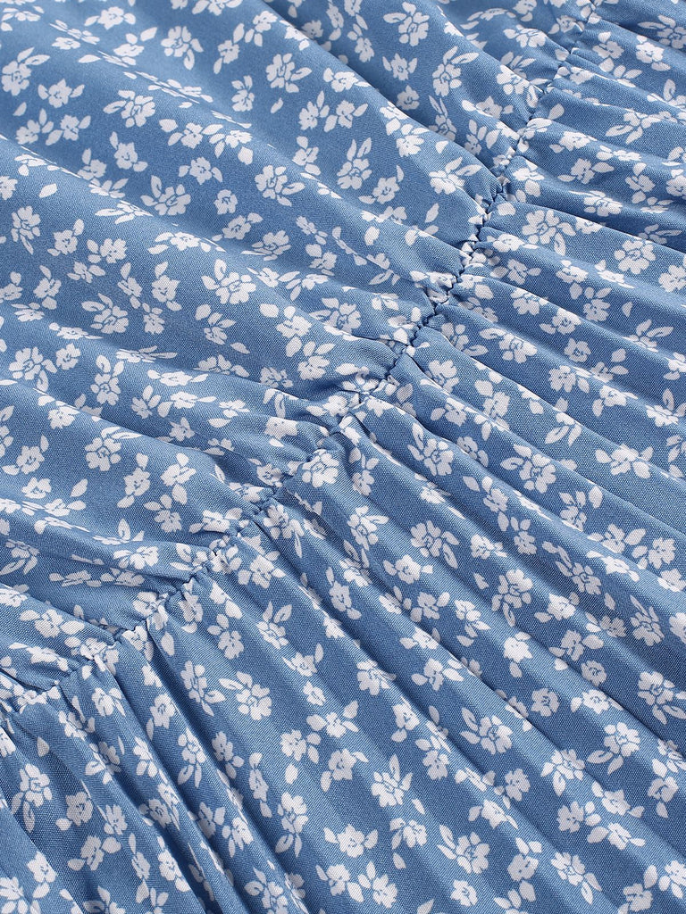 Light Blue 1940s Floral Pleated Dress, vintage dress, retro fashion, floral print - perfect for women who love vintage and retro fashion