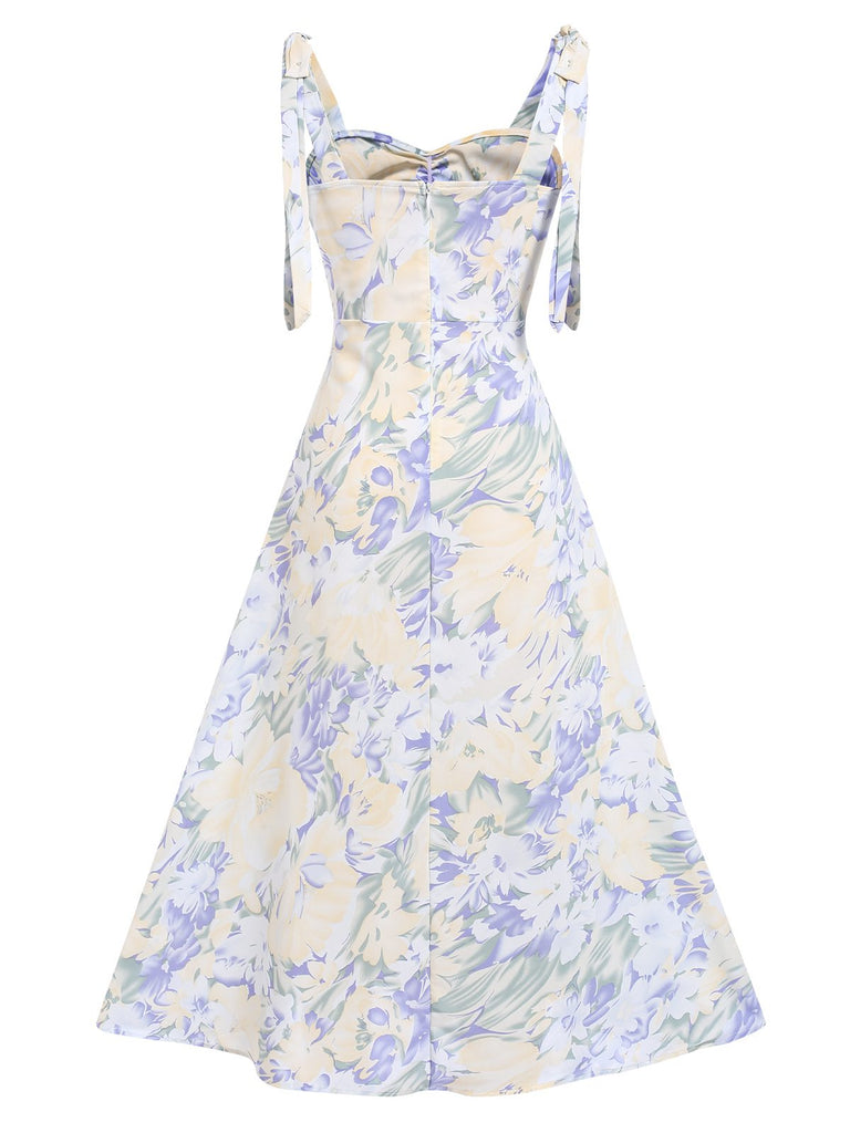 Light Blue 1940s Floral Shoulder Tie Dress, vintage dress, retro fashion, floral print - perfect for women who love vintage and retro fashion