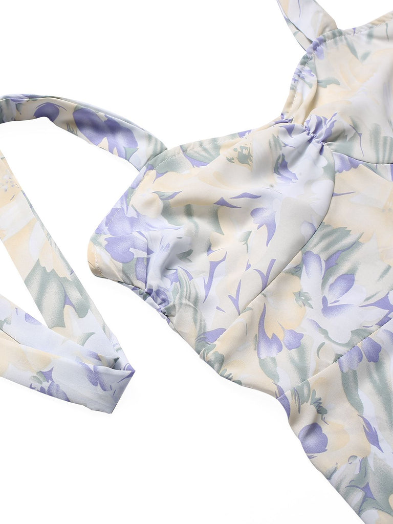 Light Blue 1940s Floral Shoulder Tie Dress, vintage dress, retro fashion, floral print - perfect for women who love vintage and retro fashion