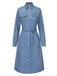 She slips into this Light Blue 1940s Lapel Denim Belted Dress and suddenly it's a 1940s daydream
