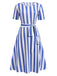 She slips into this Light Blue 1940s Nautical Striped Belted Dress and suddenly it's a 1940s daydream