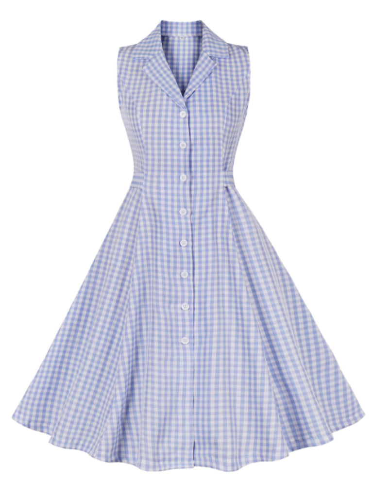 Light Blue 1940s Plaid Lapel Sleeveless Dress, vintage dress, retro fashion - perfect for women who love vintage and retro fashion