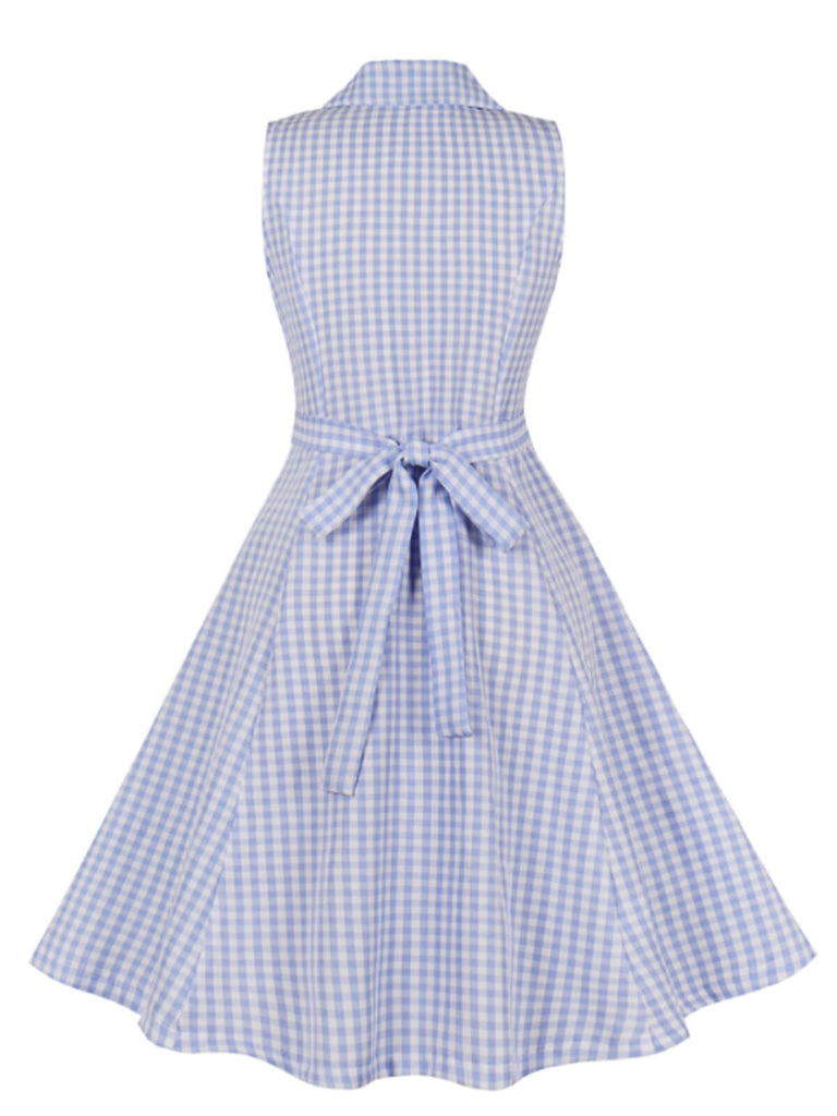 Light Blue 1940s Plaid Lapel Sleeveless Dress, vintage dress, retro fashion - perfect for women who love vintage and retro fashion