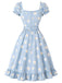 Light Blue 1950s Daisy Floral Sweetheart Neck Dress, vintage dress, retro fashion, rockabilly, pin-up fashion - perfect for women who love vintage and retro fashion
