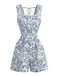 Blue 1950s Floral Square Neck Sleeveless Romper - vintage romper, retro jumpsuit for vintage lovers