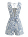 Blue 1950s Floral Square Neck Sleeveless Romper - vintage romper, retro jumpsuit for vintage lovers