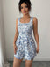 Blue 1950s Floral Square Neck Sleeveless Romper - vintage romper, retro jumpsuit for vintage lovers