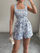 Blue 1950s Floral Square Neck Sleeveless Romper - vintage romper, retro jumpsuit for vintage lovers