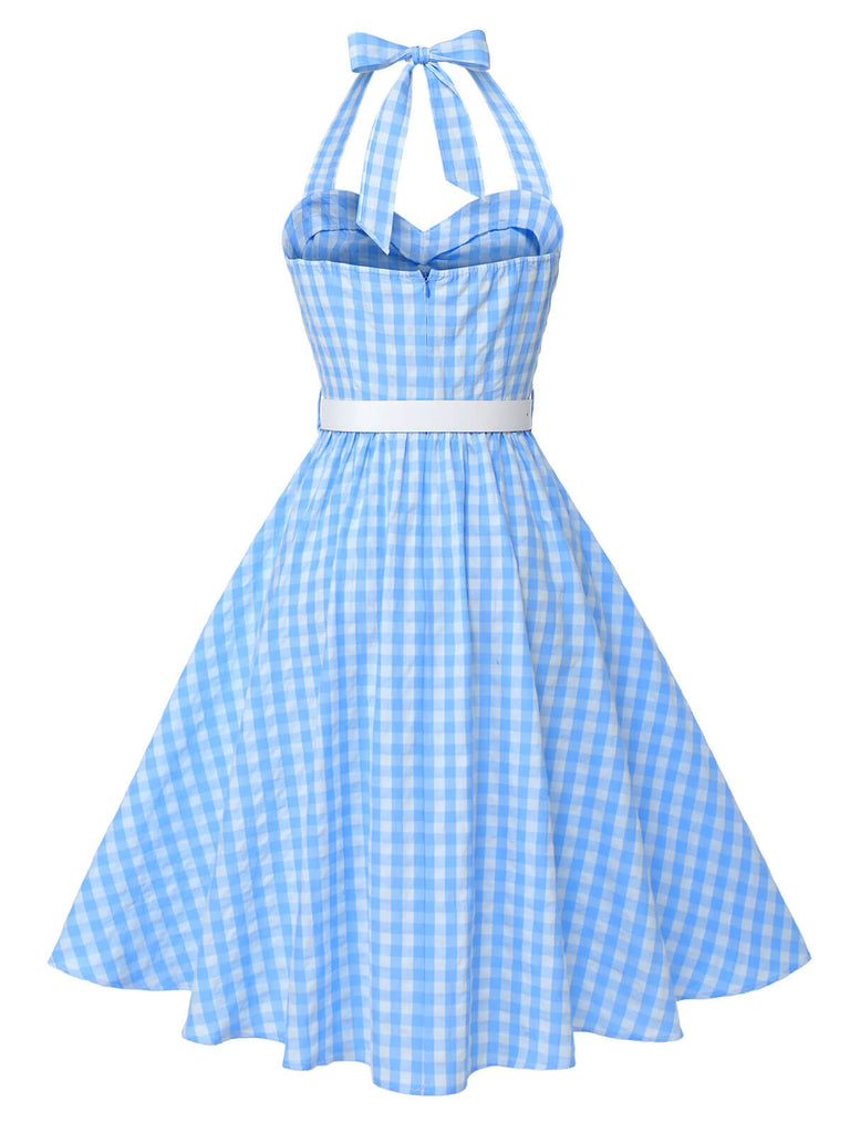 [Pre-Sale] Light Blue 1950s Plaid Halter Swing Dress, vintage dress, retro fashion, rockabilly, pin-up fashion - perfect for women who love vintage and retro fashion