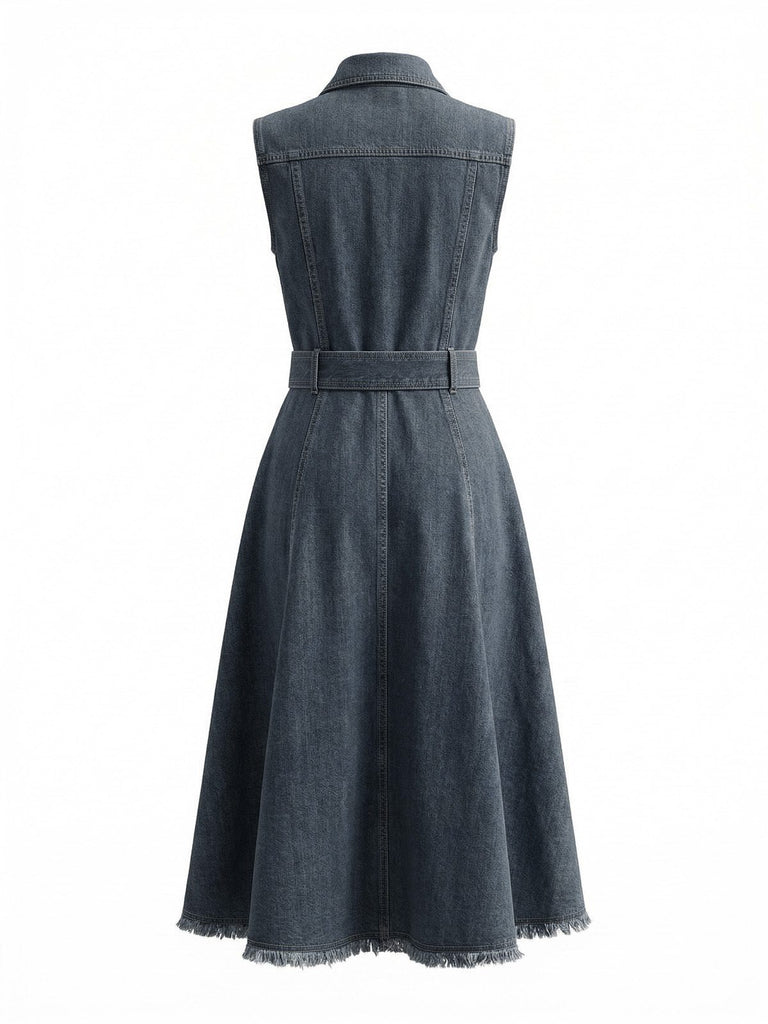 Light Blue 1950s Sleeveless High-Low Hem Denim Dress | vintage dress, retro fashion, elegant style - perfect for retro fashion enthusiasts
