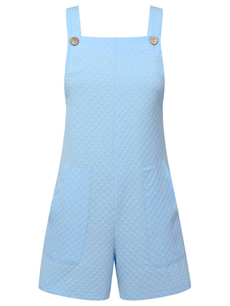 Light Blue 1950s Solid Checkerboard Textured Romper, vintage romper, retro jumpsuit - perfect for women who love vintage and retro fashion
