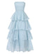 She slips into this Light Blue 1970s Strapless Layered Ruffles Dress and suddenly it's a 1970s daydream