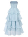Light Blue 1970s Strapless Layered Ruffles Dress: where 1970s romance meets her modern spirit