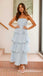 This Light Blue 1970s Strapless Layered Ruffles Dress wraps her in 1970s elegance, one twirl at a time