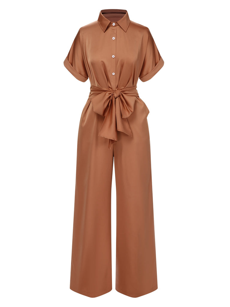 Light Brown 1930s Solid Belted Jumpsuit, vintage romper, retro jumpsuit - perfect for women who love vintage and retro fashion