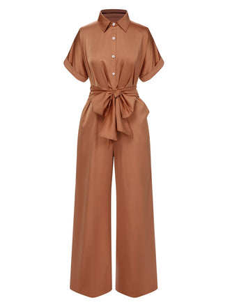Light Brown 1930s Solid Belted Jumpsuit, vintage romper, retro jumpsuit - perfect for women who love vintage and retro fashion