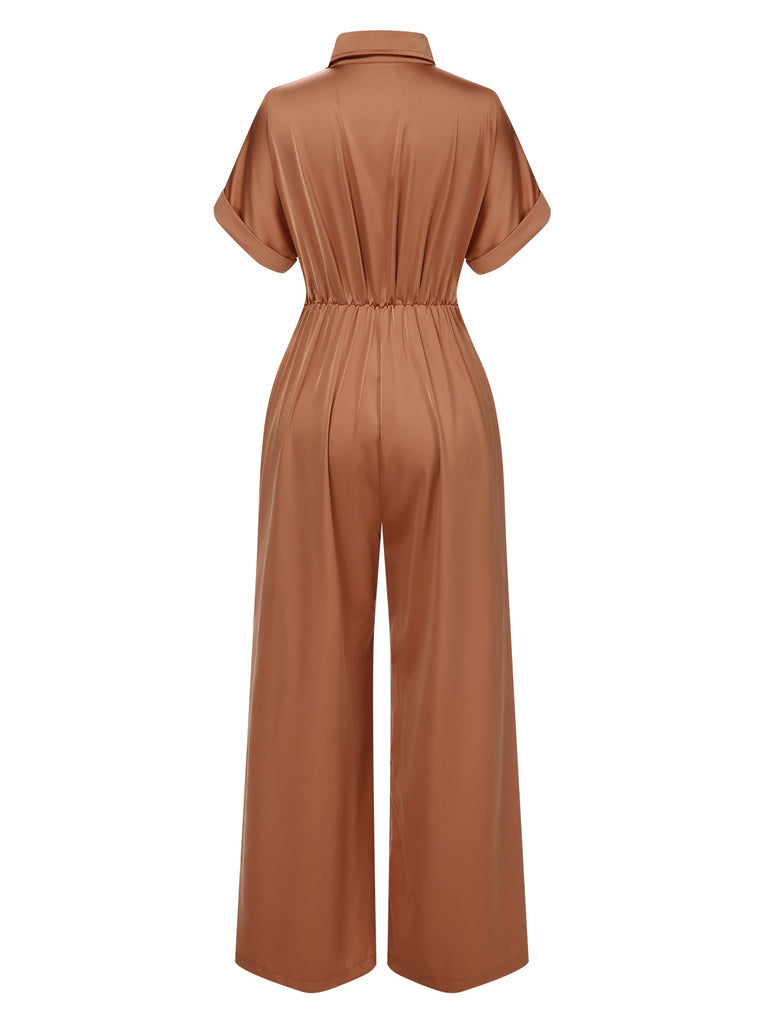 Light Brown 1930s Solid Belted Jumpsuit, vintage romper, retro jumpsuit - perfect for women who love vintage and retro fashion
