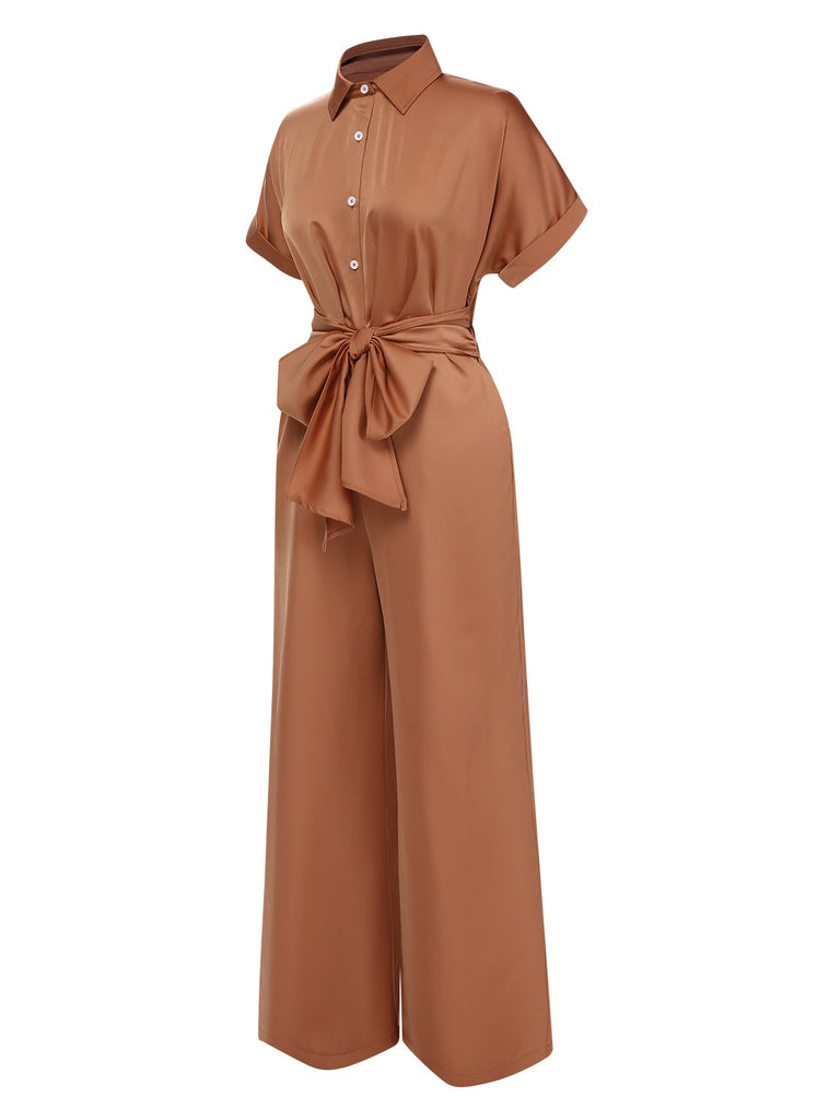 Light Brown 1930s Solid Belted Jumpsuit, vintage romper, retro jumpsuit - perfect for women who love vintage and retro fashion