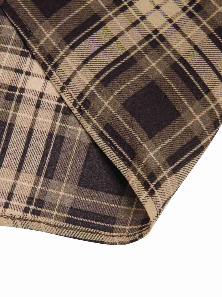 2PCS 1950s Beige Knitted Top & Plaid Pleated Skirt: a 1950s classic that whispers rather than shouts