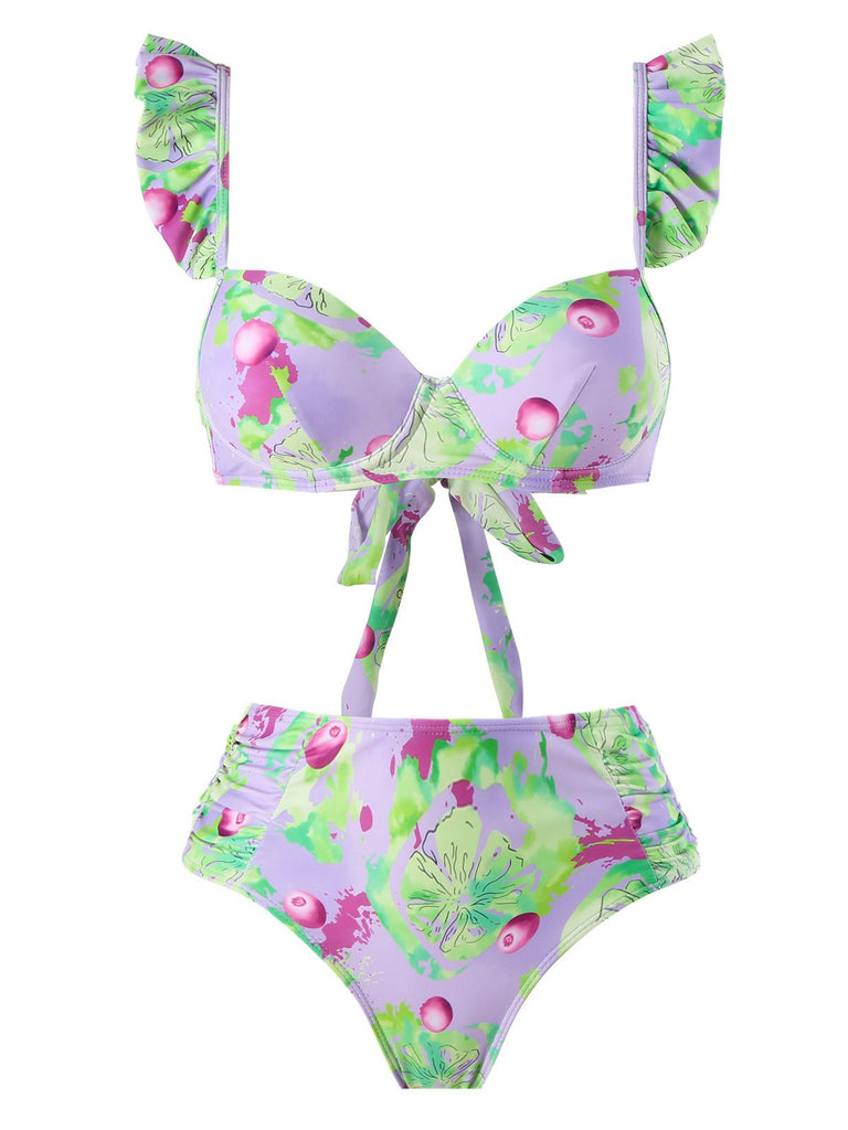 She's wearing Light Green 1940s Grape Ruffle Swimsuit and the whole beach remembers the 1940s