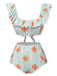 Light Green 1950s Floral Stripe Ruffle Swimsuit, vintage swimsuit, pin-up swimwear, retro beach style, women, elegant