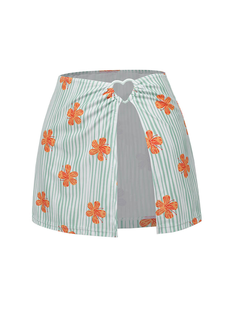 Light Green 1950s Floral Stripe Skirt Cover-Up, vintage skirt, retro style - perfect for women who love vintage and retro fashion
