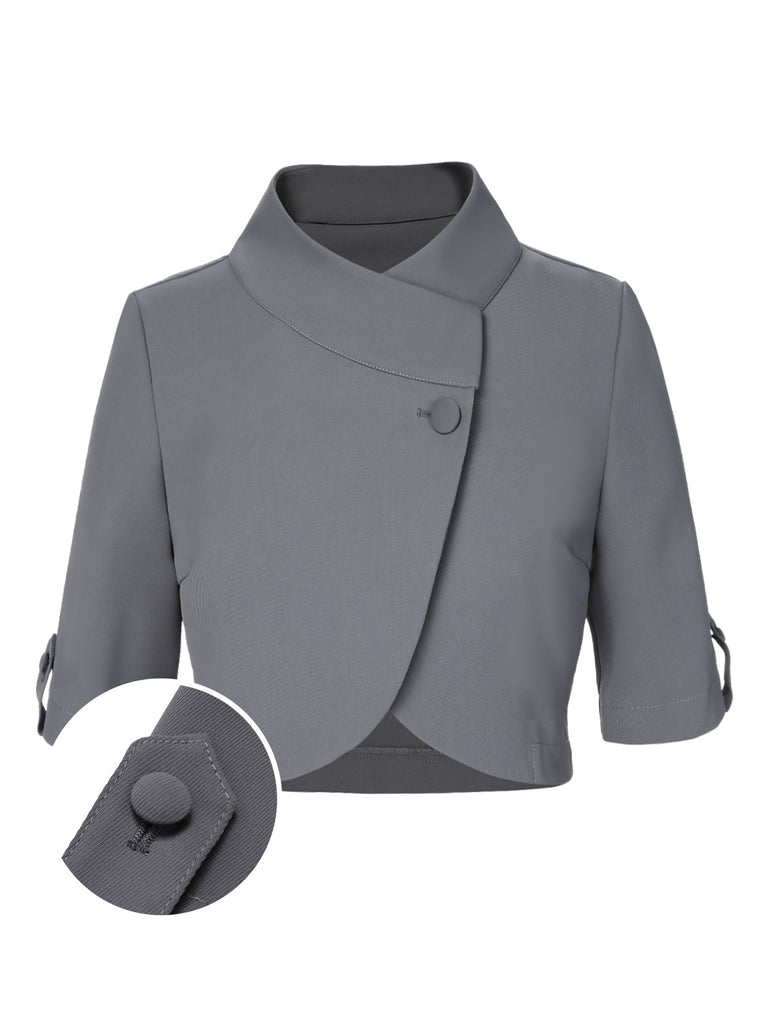 Light Grey 1950s Stand Collar Button Short Coat, vintage coat, retro outerwear - perfect for women who love vintage and retro fashion