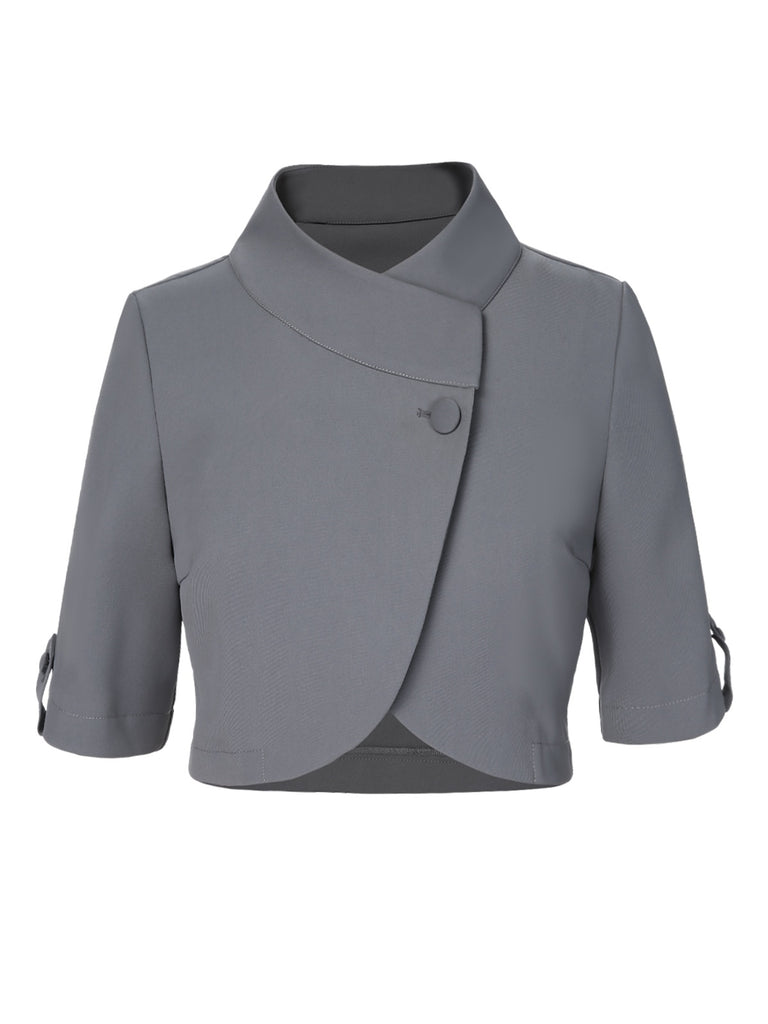 Light Grey 1950s Stand Collar Button Short Coat, vintage coat, retro outerwear - perfect for women who love vintage and retro fashion