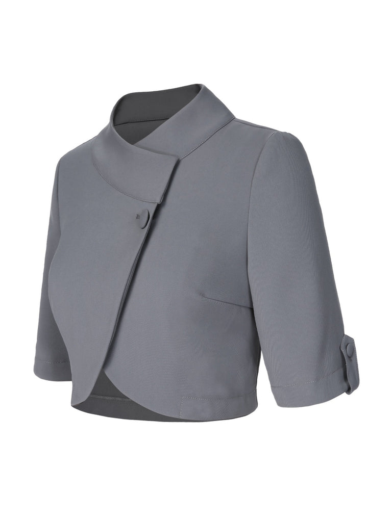 Light Grey 1950s Stand Collar Button Short Coat, vintage coat, retro outerwear - perfect for women who love vintage and retro fashion