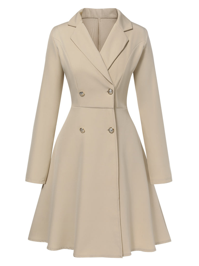 Light Khaki 1950s Solid Lapel Button Coat, vintage coat, retro outerwear - perfect for women who love vintage and retro fashion