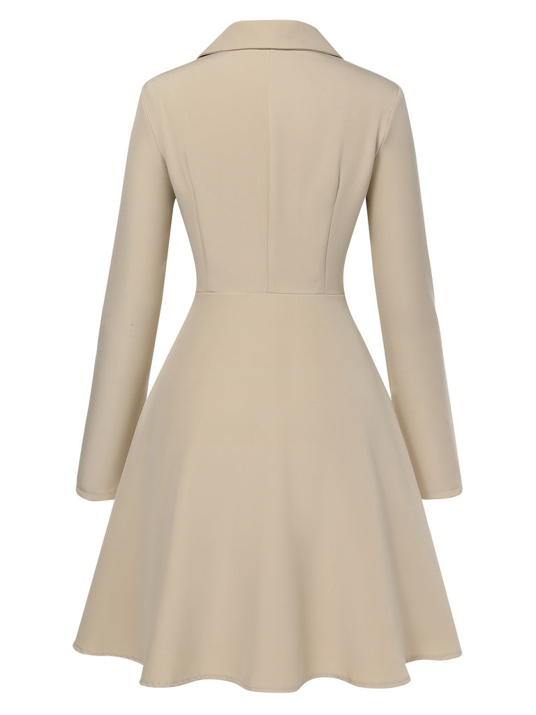 Light Khaki 1950s Solid Lapel Button Coat, vintage coat, retro outerwear - perfect for women who love vintage and retro fashion