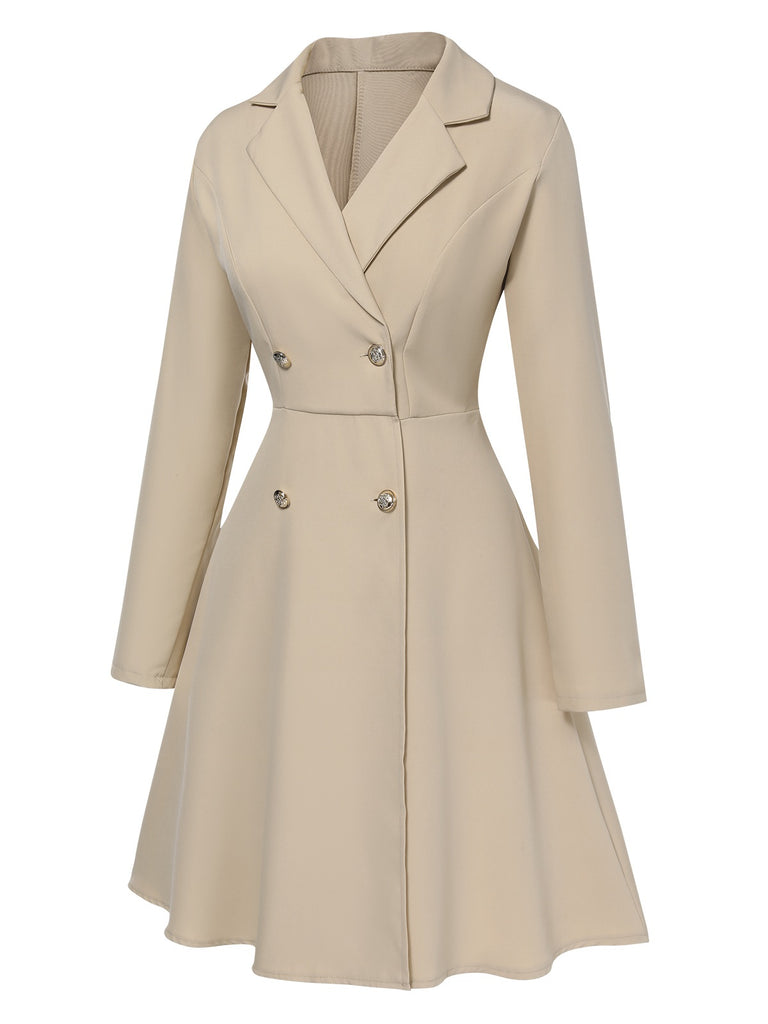 Light Khaki 1950s Solid Lapel Button Coat, vintage coat, retro outerwear - perfect for women who love vintage and retro fashion