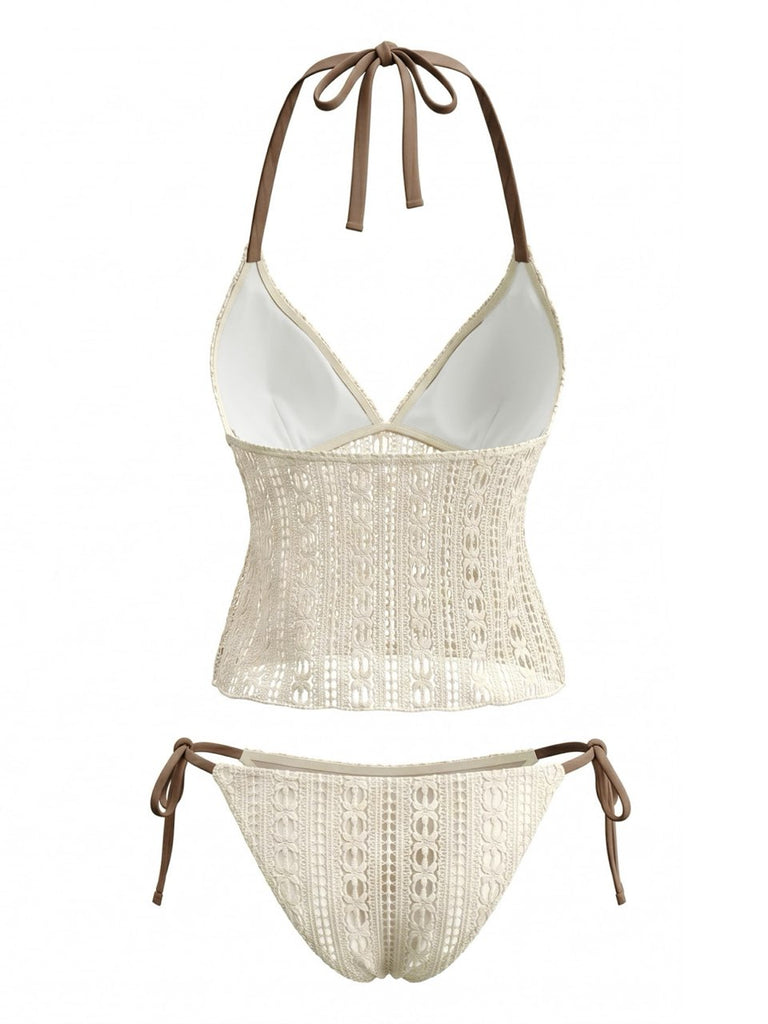 Light Yellow 1950s Halter Bikini Bikini Set 2