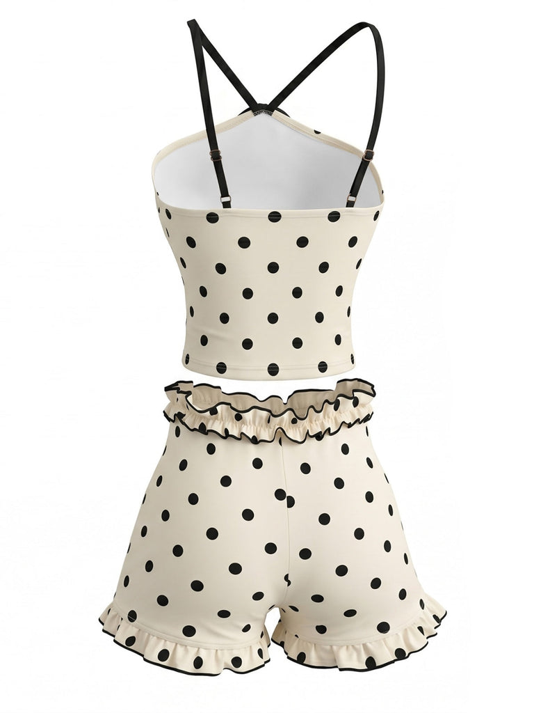 Light Yellow 1980s Polka Dot Bikini Set, vintage swimsuit, pin-up swimwear - perfect for women who love vintage and retro fashion