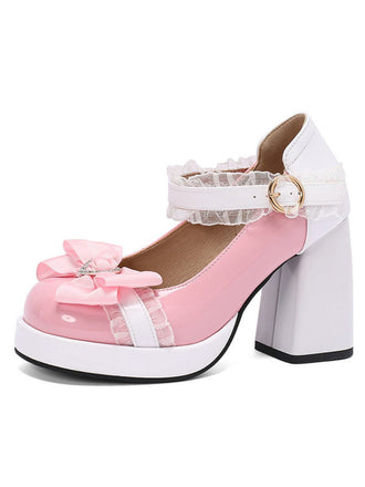 She finds her vintage story in this Mary Jane Color Block Chunky Heel Shoes