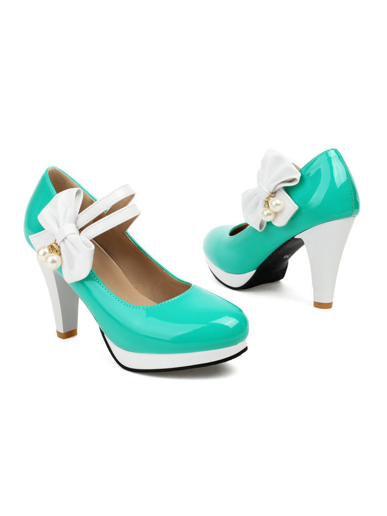 This Mary Jane Color Block Side Bow High Heel Shoes whispers vintage secrets to those who notice