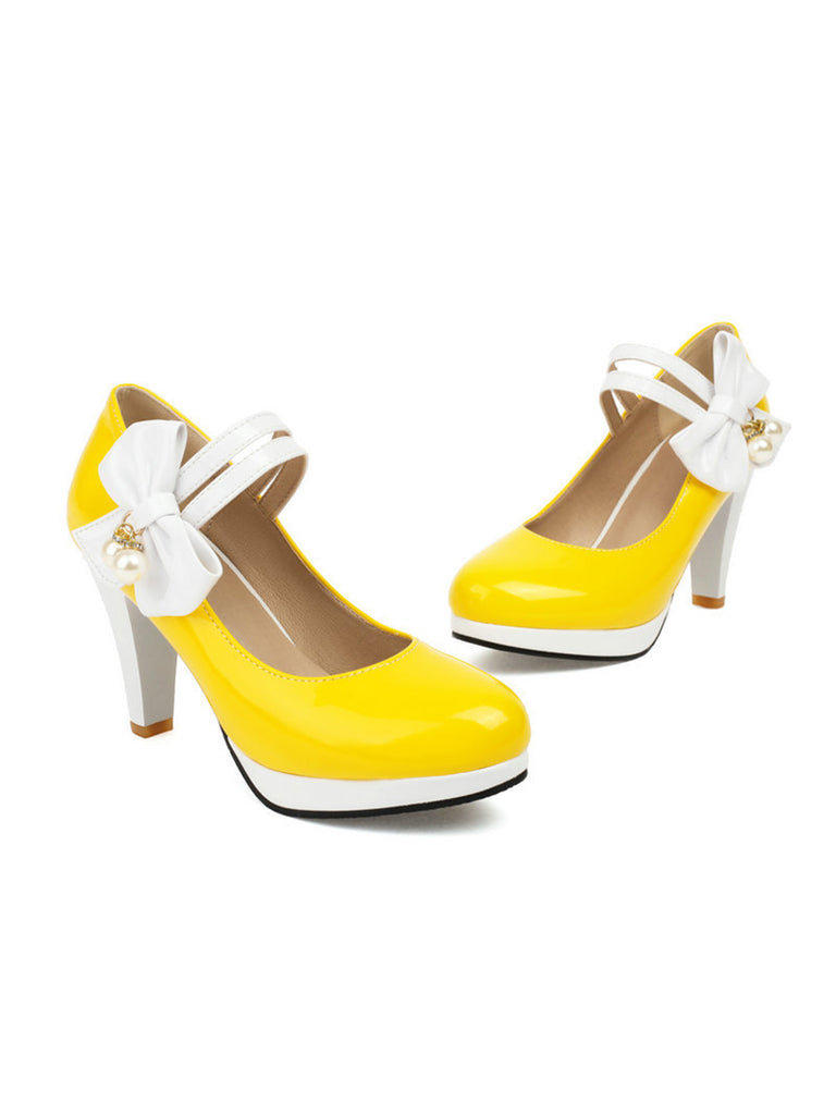 Mary Jane Color Block Side Bow High Heel Shoes: timeless vintage elegance she makes her own