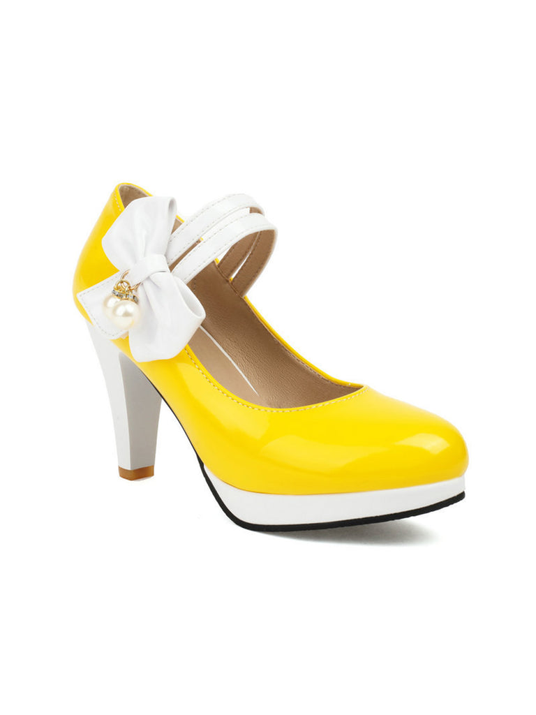This Mary Jane Color Block Side Bow High Heel Shoes whispers vintage secrets to those who notice